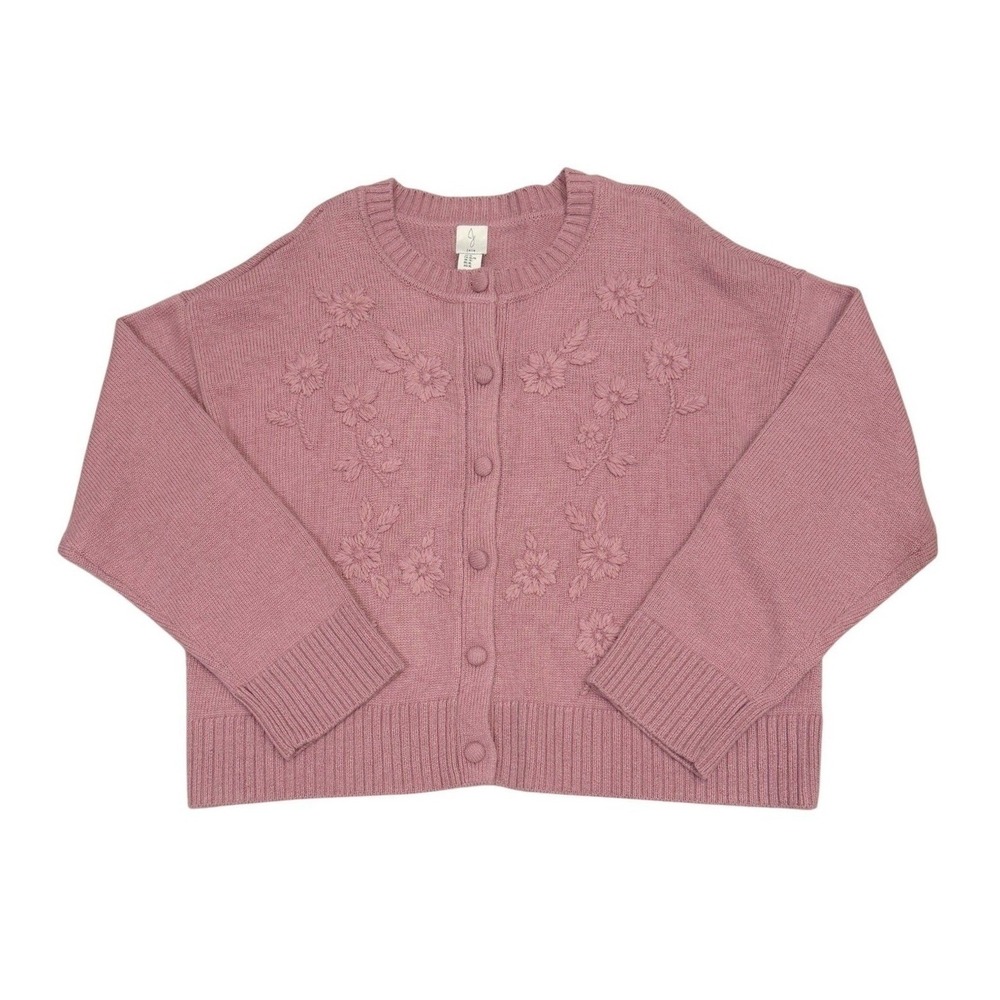Joie Womens XL Pink Floral Knit Button-Front Grandma Cardigan Sweater Wool Blend